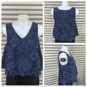 Mauve by anthropologie baby blue midriff lace top